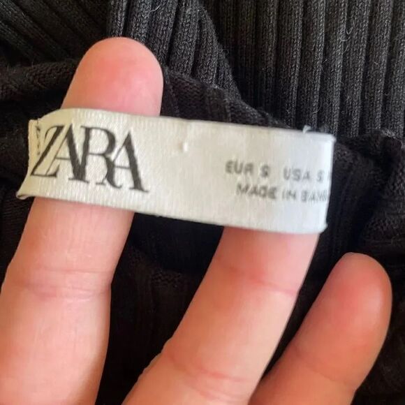 ZARA Black Viscose Mock Neck Knit Ribbed Cropped Long Sleeves Sweater SZ S #1672 - Picture 7 of 10